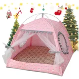 Saymequeen Katzen-Prinzessinnen-Zelt, Haustier, Hund, niedliches Blumenhöhle, Nest, Bett, tragbares Hundezelt, Größe M: 38 x 38 x 36 cm, Blumenrosa
