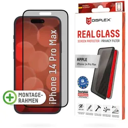 DISPLEX Privacy Panzerglas (10H) für Apple iPhone 14 Pro Max, Eco-Montagerahmen, Privacy Filter
