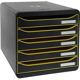 Exacompta 309989D Premium Ablagebox mit 5 Schubladen für DIN A4+ Dokumente. Stapelbare Schubladenbox mit hoher Kapazität für mehr Platz auf dem Schreibtisch Big Box Plus Black Office Schwarz|Gelb