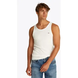 Tommy Hilfiger Tanktop TOMMY JEANS "TJM XSLIM 2PCK RIB TANK EXT", Herren, Gr. L, beige (ecru, ecru), Single Jersey, Obermaterial: 100% Baumwolle, slim fit, tiefer Rundhals, Tops Tanktop, mit gerippter Struktur