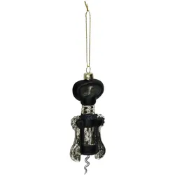Christbaumschmuck Glas 14cm Korkenzieher Figur Handbemalt & mit Glitzer Weihnachtsbaum Anhänger Weihnachten Weihnachtsbaumschmuck Wein Öffner Schwarz