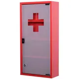 autolock Medizinschrank Erste-Hilfe-Schrank Medizinschrank Arzneischrank mit 3 Ebenen aus Edelstahl,27x57x12 cm,Apothekerschrank mit Mattglastür,Schloss rot