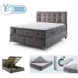 Bambi Stauraumbett mit Matratze Sleep Pure Bett Set Boxbett Stauraumbett Waschbar (Boxspringbett 180 x 200, Doppelbett Stauraumbett), Außenfläche mit Reißverschluss Waschbar grau 180 cm x 200 cm