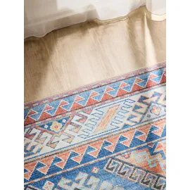 benuta basic Waschbarer Teppich George Blau 200x300 cm - Kunstfaser - Rechteckig & im Style: Vintage, Elegant, Retro - Pflegeleicht für Wohnzimmer Schlafzimmer