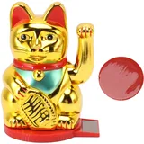 Cyrank Lucky Fortune Cat, Lucky Cat Winkearm Lucky Cat Decor Lucky Feng Shui Cat Solarbetriebene Süße Winkekatze Mit Doppelseitigem Aufkleber(Gold)