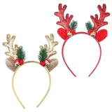 2 Stück Weihnachten Geweih Haarreif, Geweih-Stirnband mit Glöckchen, Rentier Geweih Stirnband, Glitzer Weihnachten Haarreif, Weihnachts Kopfschmuck Damen, Weihnachts-Stirnbänder, Weihnachts Party