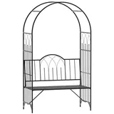 Rosenbogen Mit Bank 121x50x203 Cm, Metall Schwarz, Laubenbank Philosophenbank, Rankhilfe Für Garten & Terrasse  on-site
