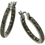 ZEEme Creolen Zeeme Silber 925 oxidiert mit 34x Markasit schwarz one-size