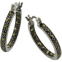 ZEEme Creolen Zeeme Silber 925 oxidiert mit 34x Markasit schwarz one-size