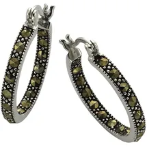 ZEEme Creolen Zeeme Silber 925 oxidiert mit 34x Markasit schwarz one-size