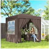 Outsunny Faltpavillon 2 x 2 m inkl. 4 Seitenteile Weiß/Braun