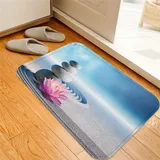 ESVET Badematte rutschfest Teppich,Spa-Steine und Lotusblüte über Sand Meditation Harmony Balance Floury Your Spirit Grey Blue Pink,Badezimmer Set Matte rutschfest WC-Vorleger 40 x 60 cm