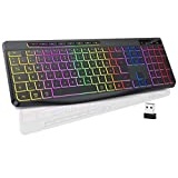 TECURS Tastatur Kabellose Gaming - Leise Tastatur QWERTZ Beleuchtet Ergonomisch Wasserdicht, 2.4Ghz Led Keyboard für Windows/Mac /PS4/ Xbox mit Multimedia-Tasten Schwarz