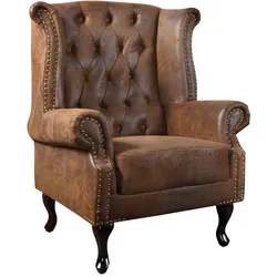 riess-ambiente Sessel CHESTERFIELD - 85cm antik braun Microfaser mit Knopfheftung