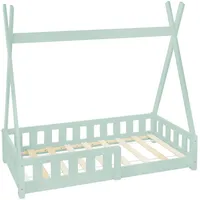 ML-Design Kinderbett Tipi 70x140 cm Mint mit Rausfallschutz Lattenrost, Kiefernholz, Indianer Bett aus Massivholz für Mädchen & Jungen, Hausbett mit Zaun Kinderhaus Holzbett 70x140cm