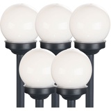 Expo Börse Kugelleuchte Solar 10 cm Solarleuchte Kugel Garten LED Gartendeko Solarkugel für Außen klein, Leuchtdauer ca. 6-8 Stunden, h 38 cm, 5er Set