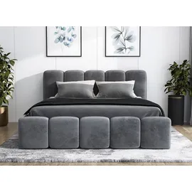 mebloland Polsterbett SONIC -OM 140 x 200 mit Bettkasten. Farbe: Grau - Grau