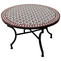 Marrakesch Orient & Mediterran Interior Mosaiktisch Ø 100 x 45 cm Schwarz/Weiß/Bordeaux