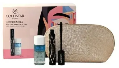 Set mit Collistar Mascara Impeccable Ultra Black Mascara + 2-Phase Make-up Remover Solution 35 ml + Kosmetiktasche