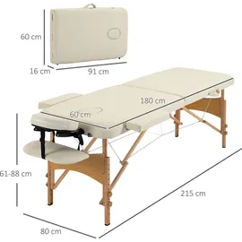 Homcom Massagetisch, klappbare Massageliege, höhenverstellbarer Massagebank, Massagebett mit Kopfstütze, für Spa, Salon, Kunstleder, Holz, Creme
