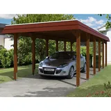 SKANHOLZ Skan Holz Carport Spreewald 345 x 893 cm rote Blende Nussbaum