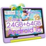 BUFO Kinder Lern-Tablet mit Elternkontrolle 10'' Android, 64GB Tablet (10", 64 GB, Android 16, Kids Bumper blau) lila