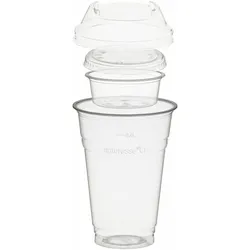 VEPATIM 100x BIO Trinkbecher 400ml + Domdeckel+ 60ml Einsatzbecher stapelbar PLA
