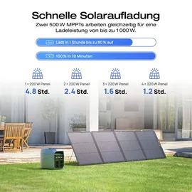 EcoFlow DELTA 3 Plus Tragbare Powerstation 1 024 Wh mit 220 W Solarpanel, 1 000 W Solareingang, LiFePO4 Batterie, Solargenerator für Notstrom, Cam...