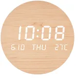 Digitale LED-Wanduhr, großer Bildschirm, geräuschlos, Temperaturanzeige, Holz, PVC, 19,5 x 2,5 cm, Holz-Wanduhr (B)