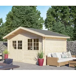 Gartenhaus KIEHN-HOLZ "Gipsberg 1", beige (naturbelassen), Fußboden im Gartenhaus, Dachschindeln, Gartenhäuser