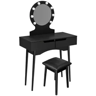 Home Deluxe Schminktisch MIRANDA 130 x 80 x 40 cm (inkl. Hocker), einstellbare LED Beleuchtung & Stauraum I Frisiertisch schwarz
