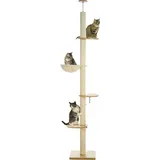 PawHut Kratzbaum, Katzenkratzbaum Deckenhoch, 230-250 cm, Kletterbaum mit Hängematte, Katzenbaum Höhenverstellbar, Spielbaum mit Kippschutz, Plüsch,