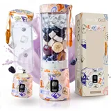 BlendyGo 3 Tragbarer Mixer, Blender, Mini Standmixer, 550 ml, Smoothie maker, Mixer smoothie maker to go, kabellos, zerkleinert Eis und Obst, BPA-freie, PulseMotion & BlendPro (Travel Stamps)