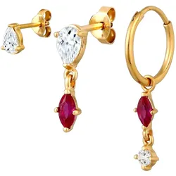Elli Ohrstecker Creole Set mit Rubin Topas Edelstein 925 Sterling Silber OneSize Damen 