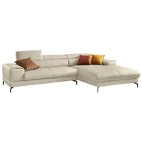 Ecksofa W.SCHILLIG "piedroo, Designsofa mit tollem Sitzkomfort, elegant und bequem, L-Form", grau (eisgrau z59), B:303cm H:70cm T:193cm, Longlife Xtra-Leder Z59: Glattleder mit modischer Prägung. Hautstärke 0, 9 - 1, 1 mm, Sofas, Ecksofa, Kopfteilverstellung, wahlweise mit Sitztiefenverstellung, Breite 303cm