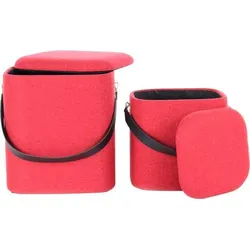 Hocker KAYOOM "Arabella 225 2er-Set, abnehmbare Sitzfläche, Lagerfläche im Inneren", rot (rot, schwarz), B:29,5cm H:36cm T:29,5cm, 100% Polyester in Leinenlook / Schaumstoff / Sperrrholz, Hocker, stapelbar, gepolstert, mit Stauraum, abgerundete quadratische Form