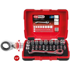 KS Tools 1/4'' + 11 mm Durchgangs-Steckschlüssel- und Bit-Satz, 31-tlg.