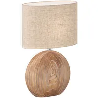 MeineWunschleuchte Tischlampe mit Keramikfuß Holzoptik & Lampenschirm Leinen Beige,