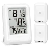 Toomoke Funk Thermo-Hygrometer,Wetterstation mit 2 Außensensor,°C/°F Schalter Wetterstation (Thermometer für Zuhause, Büro,Reichweite bis zu 100m)