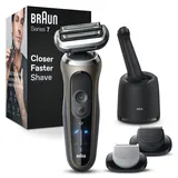 Braun Series 7 Elektrorasierer für Herren, Nass- und Trockenrasur, Turbo und Standard Modus, Wasserdichter Folienrasierer, Made in Germany, Mit Clean & Charge Reinigungsstation, 72-C7650cc, Gold