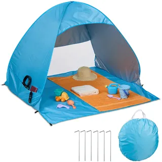 Relaxdays Strandmuschel Pop up, Weiß,Hellblau,Schwarz