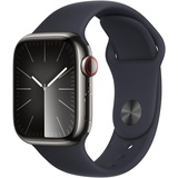 Apple Watch Series 9 GPS + Cellular 41 mm Edelstahlgehäuse graphit, Sportarmband mitternacht S/M
