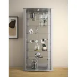 Vitrine FIF MÖBEL "STELLA", silber (silberfarben), B:86cm H:178cm T:38,2cm, Glas, Holzwerkstoff, Sicherheitsglas ESG, Schränke, Vitrine, Standvitrine/Glasvitrine 2x Glastür,perfekt für Sammler,Sammlervitrine