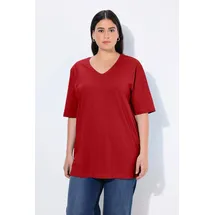Ulla Popken T-Shirt T-Shirt Basic Relaxed Fit V-Ausschnitt Halbarm rot 58/60