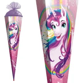 ROTH Schultüte Einhornportrait 100 cm groß eckig Rot(h)-Spitze Tüllverschluss Zuckertüte Schulanfang - Rosa
