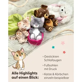 NICI 49747 - Sleeping Pets, Katze Bengal 12cm, schlafend im Körbchen (grün), Plüsch, GREEN