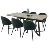 ebuy24 MarinaGRBL Essgruppe Esstisch El Holz dekor grau und 6 Velvet Esszimmerstühle Velour grün, schwarz.