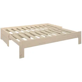 otto home Massivholzbett OTTO HOME "Imme, ausziehbar 90cm-180cm, ideal für Schlafbesuch, mit Lattenrost", beige (natur), B:96,9cm H:38,9cm L:204,1cm, Betten, Massivholzbett, Massive Kiefer, Schubkasten optional, Belastbarkeit 180 KG