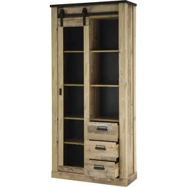 Home Affaire Wohnwand SHERWOOD, (2-St), Scheunentorbeschlag und Apothekergriffe aus Metall, Höhe 201 cm braun