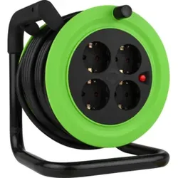 REV Mini-Kabeltrommel 15m H05VV-F3G1,5 schwarz/grün